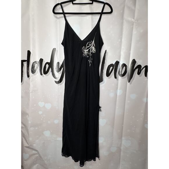 Cerie Y2K Sheer Overlay Slip Dress Lined Midi Embroidered Romance Coquette Fairy - Picture 1 of 9